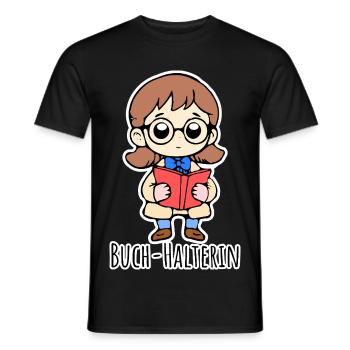 Le comptable drôle tient un livre et lit - T-shirt homme - noir - Devant - AI Model Male 178 light (178cm)
