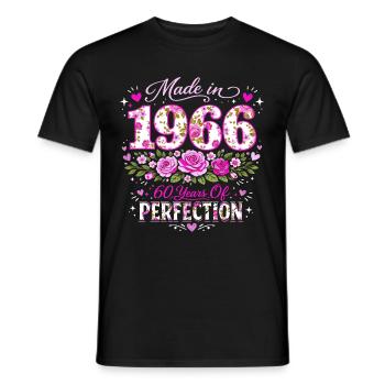 Woman's 60th Birthday Gift - 1966 Birthday Floral - Men's T-Shirt - black - Front - AI Model Male 178 light (178cm)