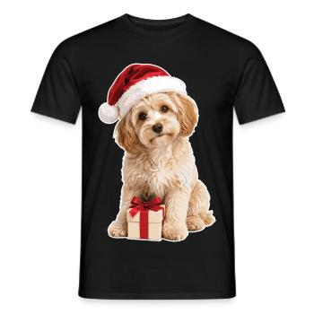 Petit chien de Noël mignon avec cadeau - T-shirt homme - noir - Devant - AI Model Male 178 light (178cm)