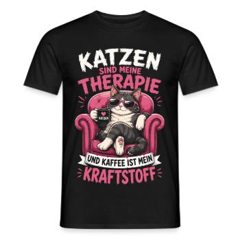 Katzen Sind Meine Therapie Kaffee Mein Antrieb - Männer T-Shirt - Schwarz - Vorne - AI Model Male 178 light (178cm)