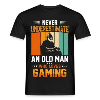 Never Underestimate an Old Man Who Games - Männer T-Shirt - Schwarz - Vorne - AI Model Male 178 light (178cm)