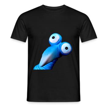 Funny blue bird with big eyes - Men's T-Shirt - black - Front - AI Model Male 178 light (178cm)