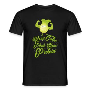 Keep Calm - Plants have Protein - Vegan Shirt - Männer T-Shirt - Schwarz - Vorne - AI Model Male 178 light (178cm)