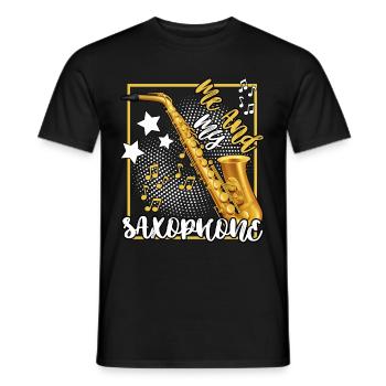 saxophone spieler laut bariton legende musik jazz - Männer T-Shirt - Schwarz - Vorne - AI Model Male 178 light (178cm)