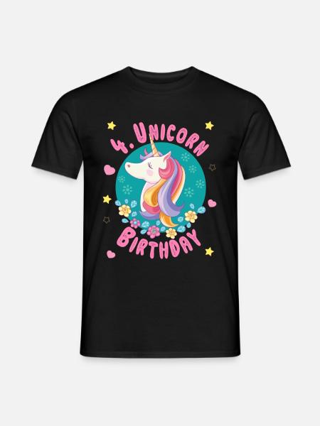 Enhjørning 4 års fødselsdag 4 år - Enhjørning fødselsdag - Mænd T-shirt - sort