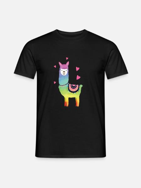 Bunte Lama Alpaka Lamas Herz Liebe Tier Geschenk - Männer T-Shirt - Schwarz