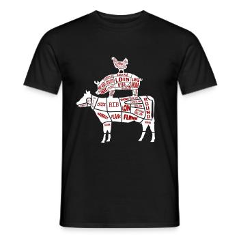 Morceaux de viande grillée poulet boeuf porc - T-shirt homme - noir - Devant - AI Model Male 178 light (178cm)