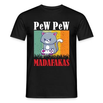 Gaming Cat Pew Pew - Männer T-Shirt - Schwarz - Vorne - AI Model Male 178 light (178cm)