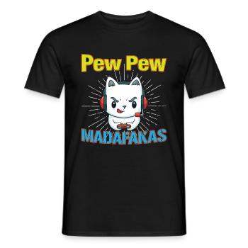 Pew Pew Funny Cat - Männer T-Shirt - Schwarz - Vorne - AI Model Male 178 light (178cm)