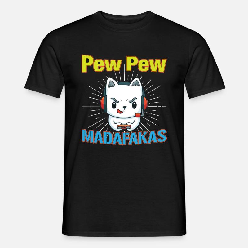Pew Pew Funny Cat - Männer T-Shirt - Schwarz