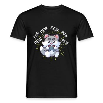 Pew Pew Gaming Cat Katze Videogame Zocken Konsole - Männer T-Shirt - Schwarz - Vorne - AI Model Male 178 light (178cm)