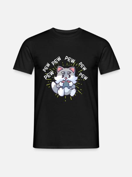 Pew Pew Gaming Cat Video Game Gaming Console - Men's T-Shirt - black