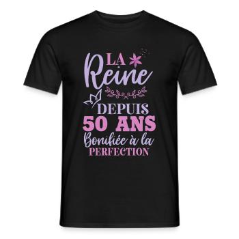 La reine depuis 50 ans - Cadeau anniversaire maman - T-shirt homme - noir - Devant - AI Model Male 178 light (178cm)