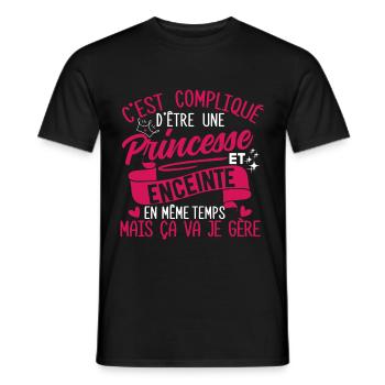 Princesse et enceinte - Cadeau Annonce Grossesse - T-shirt homme - noir - Devant - AI Model Male 178 light (178cm)