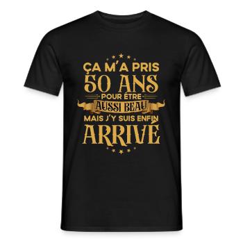50 ans pour être aussi beau - Cadeau Anniversaire - T-shirt homme - noir - Devant - AI Model Male 178 light (178cm)
