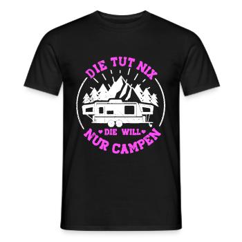 She doesn't do anything she just wants to camp Camping Womo Spruc - Men's T-Shirt - black - Front - AI Model Male 178 light (178cm)