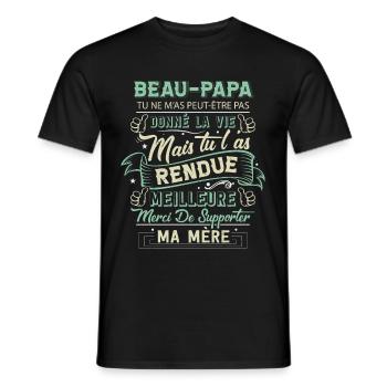 Beau Père Cadeau Humour Fête Des Pères Beau Papa - T-shirt homme - noir - Devant - AI Model Male 178 light (178cm)