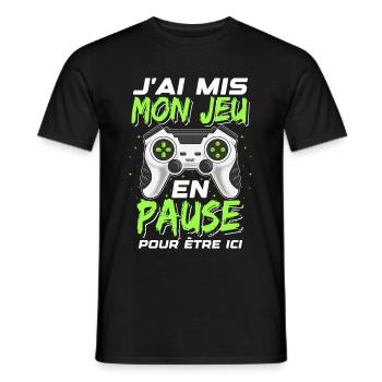 Jeu En Pause Humour Geek Idée Cadeau Gamer Ado - T-shirt homme - noir - Devant - AI Model Male 178 light (178cm)