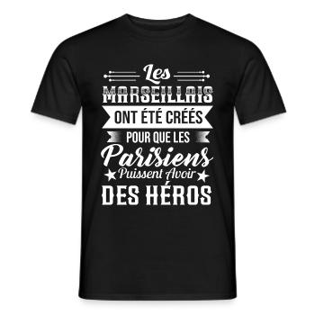 Marseillais Humour Anti Parisien Cadeau Marseille - T-shirt homme - noir - Devant - AI Model Male 178 light (178cm)