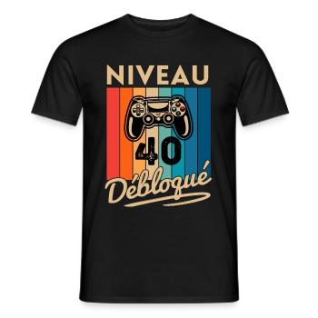 Cadeau Homme 40 ans Anniversaire Gamer Niveau 40 - T-shirt homme - noir - Devant - AI Model Male 178 light (178cm)