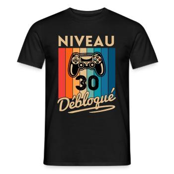 Cadeau Homme 30 ans Anniversaire Gamer Niveau 30 - T-shirt homme - noir - Devant - AI Model Male 178 light (178cm)