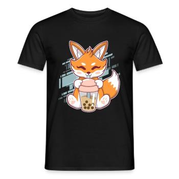 Cute Fox Boba Fox Bubble Tea Kawaii Japan - Men's T-Shirt - black - Front - AI Model Male 178 light (178cm)