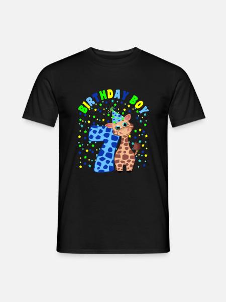 Kinder Geburtstag Junge 7 Jahre Alt Giraffe - Männer T-Shirt - Schwarz