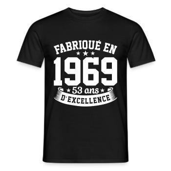 Fabriqué en 1969 53 Ans D'excellence - T-shirt homme - noir - Devant - AI Model Male 178 light (178cm)