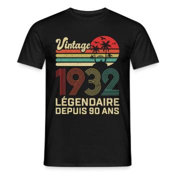 90 Ans Anniversaire Vintage Né(e) en 1932 - T-shirt homme - noir - Devant - AI Model Male 178 light (178cm)