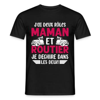 Femme Routière J'ai Deux Rôles Maman Routière - T-shirt homme - noir - Devant - AI Model Male 178 light (178cm)