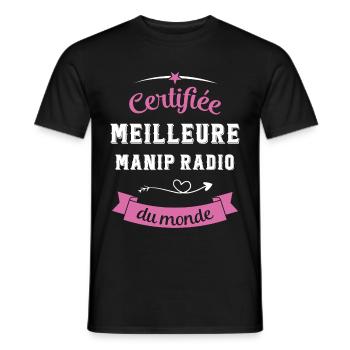 Certifiée meilleure manip radio du monde - T-shirt homme - noir - Devant - AI Model Male 178 light (178cm)