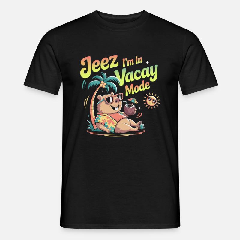 Jeez Vacay Mode Capybara - Männer T-Shirt - Schwarz