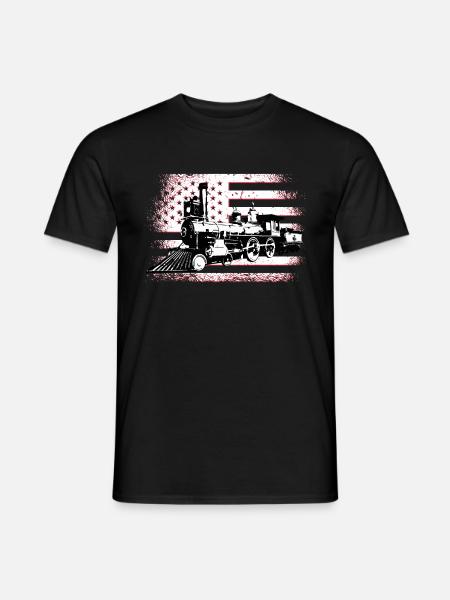 Zugführer, Amerikanische Lokomotive, USA Flagge - Mænd T-shirt - sort