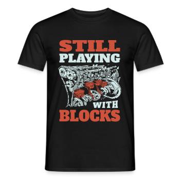 Still playing with blocks, Mechanics Engine Block - Men's T-Shirt - black - Front - AI Model Male 178 light (178cm)