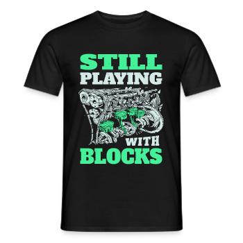 Still playing with blocks, Mechanics Engine Block - Men's T-Shirt - black - Front - AI Model Male 178 light (178cm)