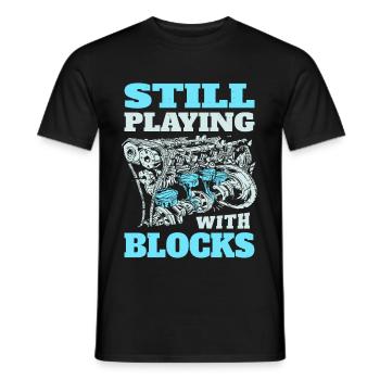 Still playing with blocks, Mechanics Engine Block - Men's T-Shirt - black - Front - AI Model Male 178 light (178cm)