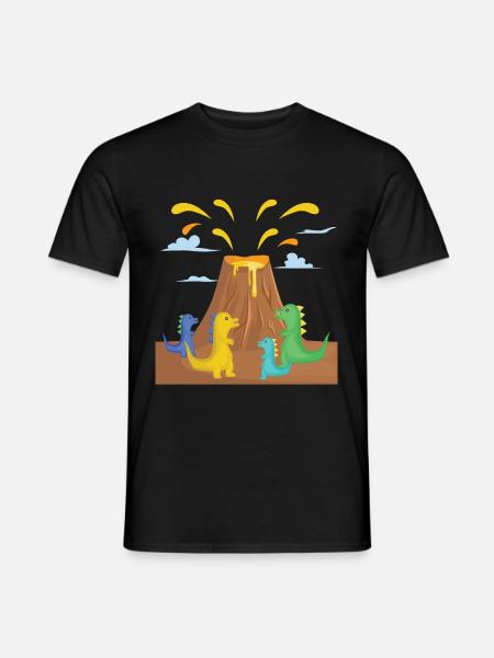 Erupting volcano with dinosaurs. - Men's T-Shirt - black