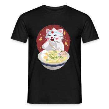 Katze isst Nudeln - Männer T-Shirt - Schwarz - Vorne - AI Model Male 178 light (178cm)