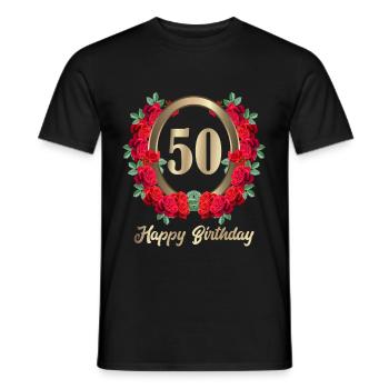 50ème anniversaire 50 ans anniversaire fleurs de roses - T-shirt homme - noir - Devant - AI Model Male 178 light (178cm)