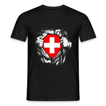 Schweiz Superheld Held Schweizerkreuz - Männer T-Shirt - Schwarz - Vorne - AI Model Male 178 light (178cm)