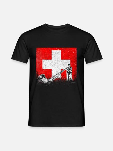 Schweiz Schweizer Alphorn Musik - Männer T-Shirt - Schwarz