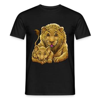 Lion père fils fille jungle bébé enfant zoo - T-shirt homme - noir - Devant - AI Model Male 178 light (178cm)