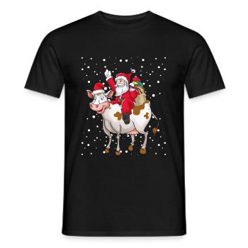 Santa reitet Kuh Landwirt Bauer Ugly Christmas - Männer T-Shirt - Schwarz - Vorne - AI Model Male 178 light (178cm)
