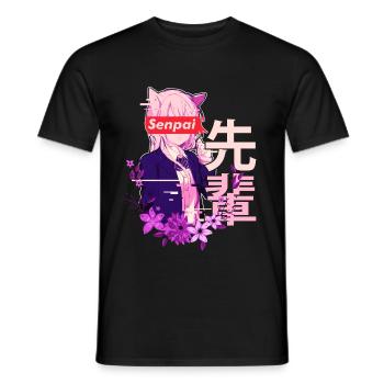 Anime Manga Senpai Schulmädchen Zensur - Männer T-Shirt - Schwarz - Vorne - AI Model Male 178 light (178cm)