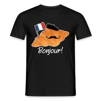 Bonjour Croissant - Funny French Food - Men's T-Shirt - black - Front - AI Model Male 178 light (178cm)