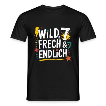 Sauvage, effronté et enfin 7 ans 7e anniversaire - T-shirt homme - noir - Devant - AI Model Male 178 light (178cm)