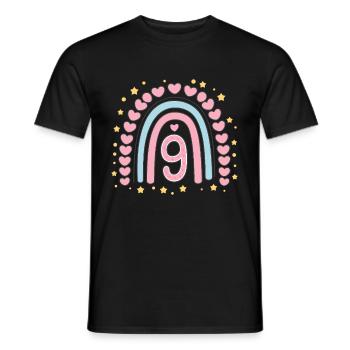 Coeur mignon du 9e anniversaire et design arc-en-ciel - T-shirt homme - noir - Devant - AI Model Male 178 light (178cm)