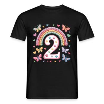 Papillon arc-en-ciel 2e anniversaire fille - T-shirt homme - noir - Devant - AI Model Male 178 light (178cm)
