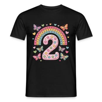 Papillon arc-en-ciel 2e anniversaire fille - T-shirt homme - noir - Devant - AI Model Male 178 light (178cm)
