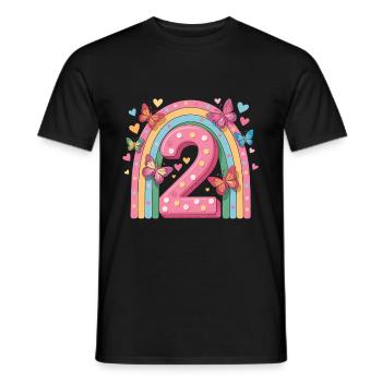 Papillon arc-en-ciel 2e anniversaire fille - T-shirt homme - noir - Devant - AI Model Male 178 light (178cm)